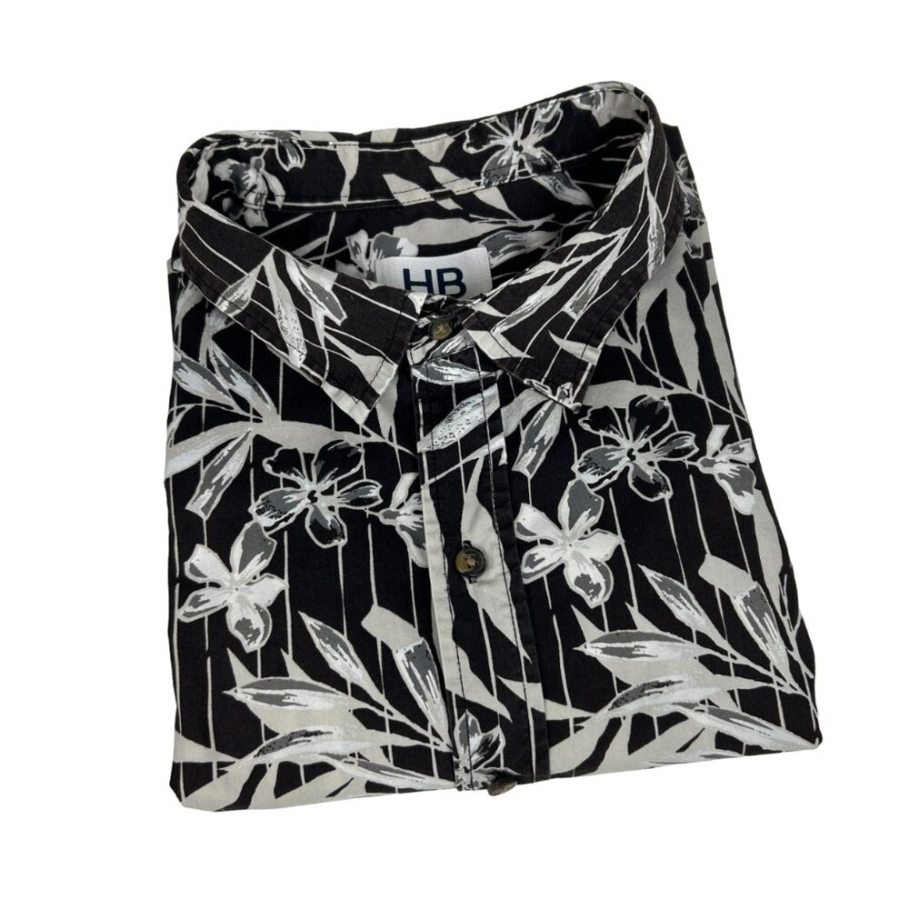 HB Harbor Bay Shirt Mens 2XLT Hawaiian Brown Cream Short Sleeve 100% Cotton